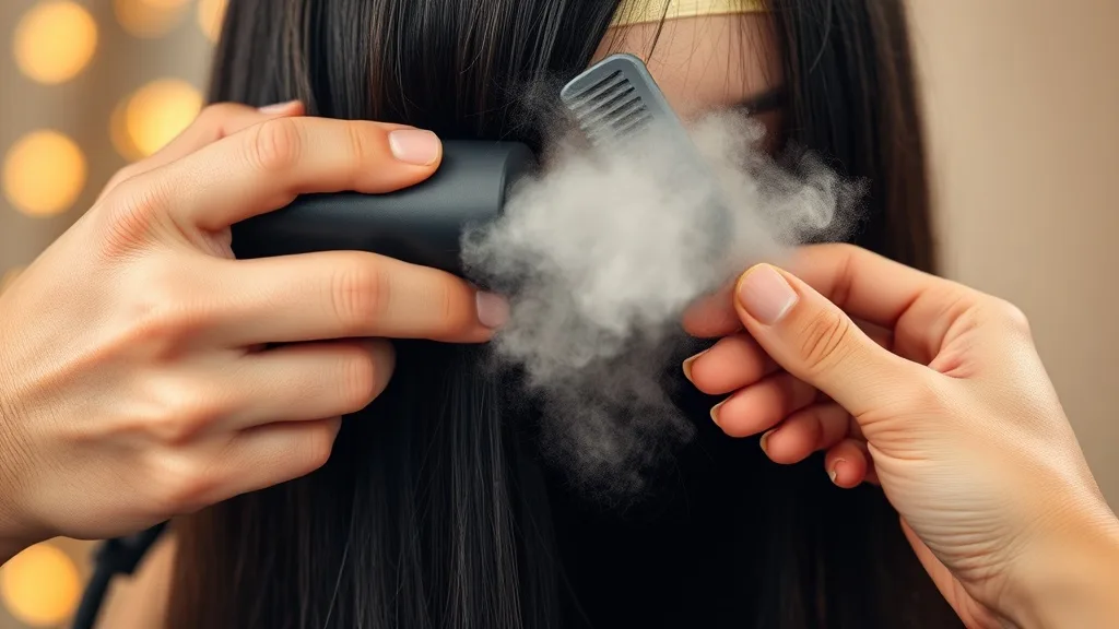 A wig being steamed in sections with a comb smoothing the fibers