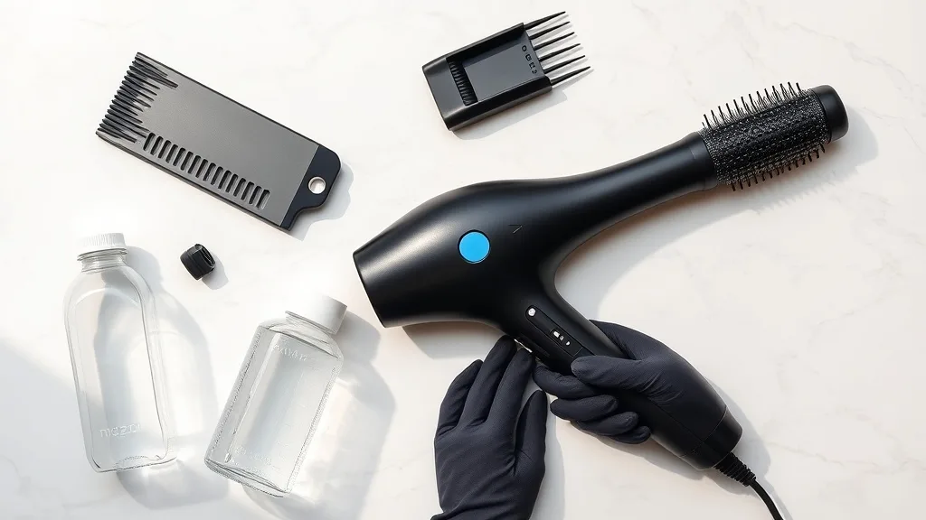A wig steamer machine with attachments like a comb and brush on a clean table