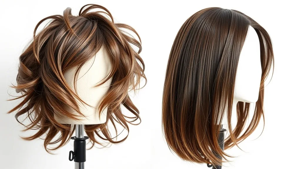 Comparison of a frizzy wig before and a sleek wig after steaming