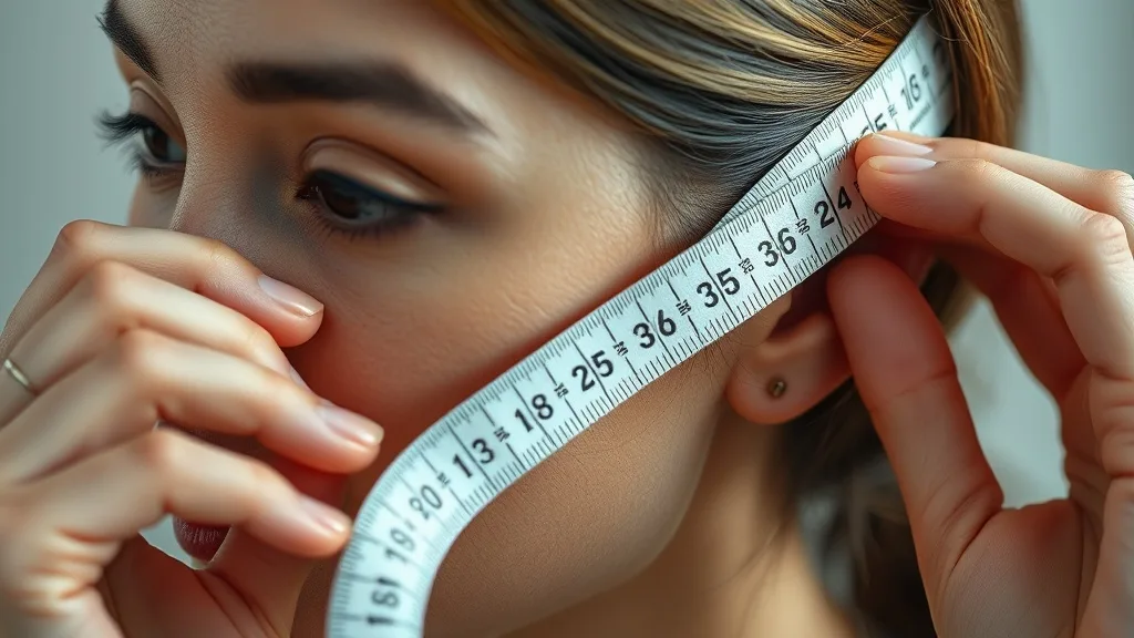 Woman measuring her head circumference with a soft measuring tape for a lace front wig