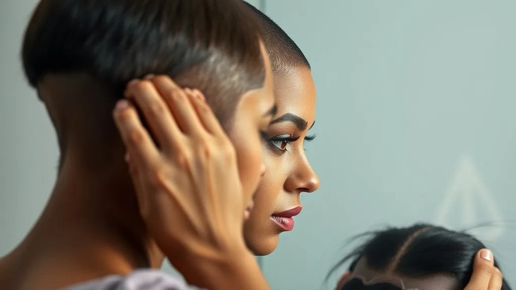 Woman applying wig glue along her hairline before placing a lace closure wig
