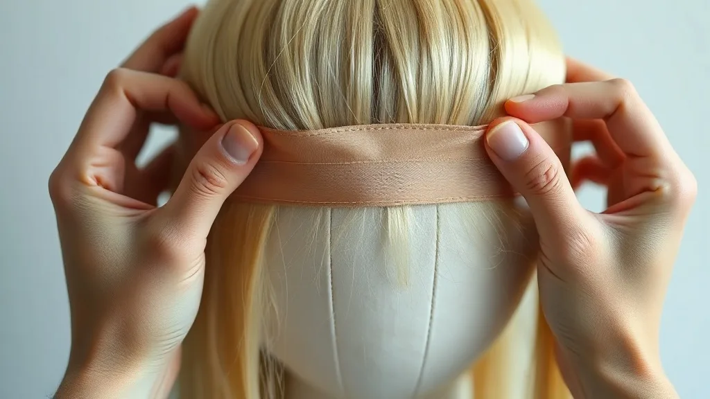 Hands adjusting the adjustable straps at the nape of a wig