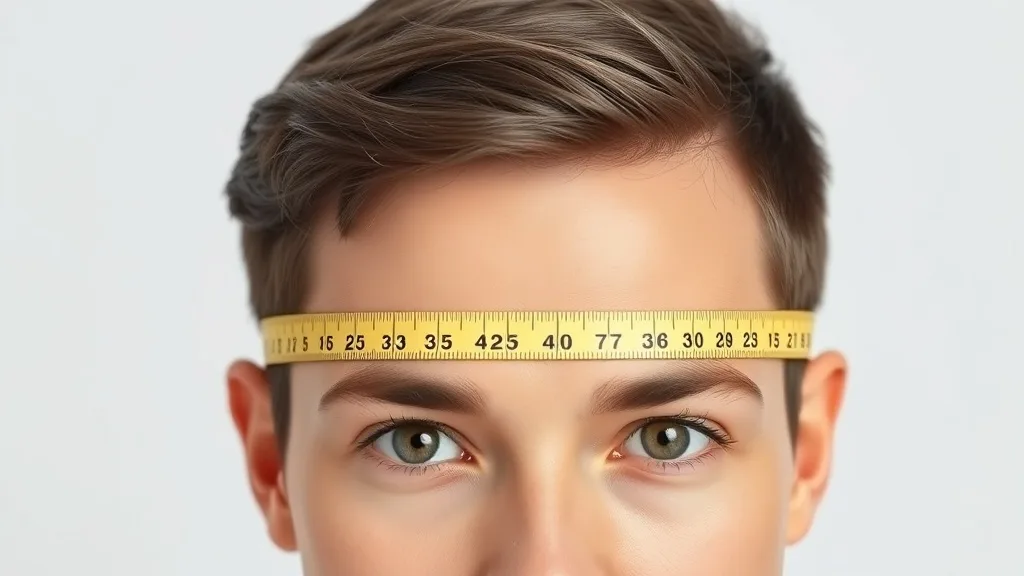 Front view of a person measuring from one ear to the other across the forehead along the hairline