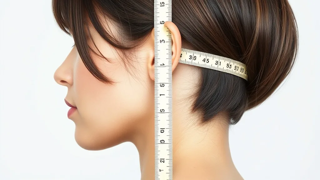 Side view of a person measuring from the front hairline over the top of the head to the nape of the neck
