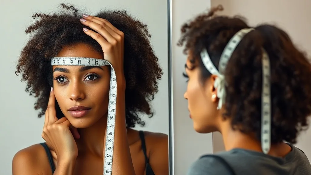 Woman measuring head circumference with a flexible tape measure, tape crossing forehead, above ears, and occipital protuberance