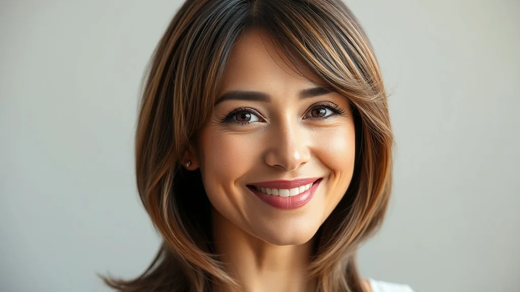 A woman with a perfectly fitted wig smiling, showing natural hairline and no gaps