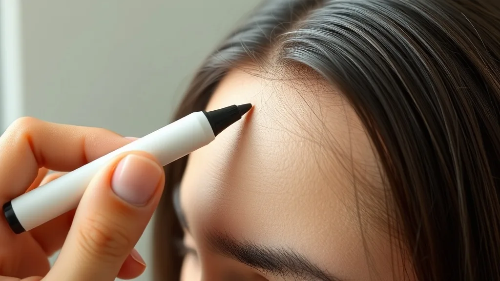 Hands holding a small pen or marker indicating the temple measurement point on a person's head