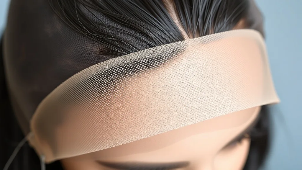 Close-up of a lace front wig showing the sheer lace and hand-tied knots
