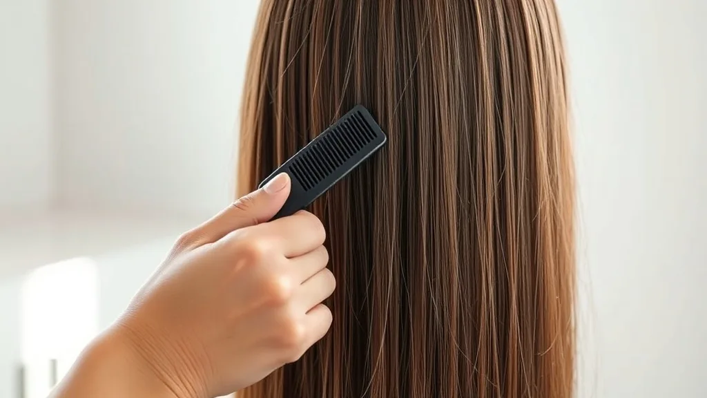 A person gently brushing a lace front wig on a wig stand with a wide-tooth comb