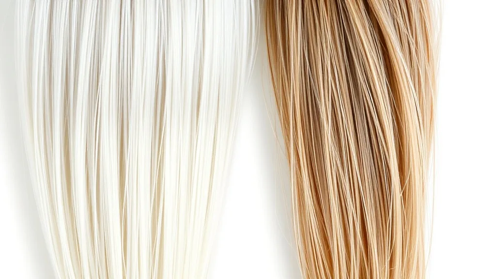 Side-by-side comparison of a synthetic wig and a human hair wig on mannequin heads, showing fiber texture differences