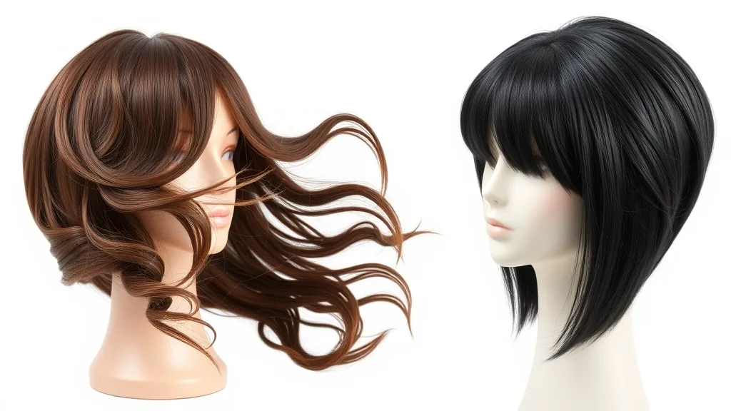 Side-by-side comparison of a human hair wig flowing naturally and a synthetic wig staying stiff