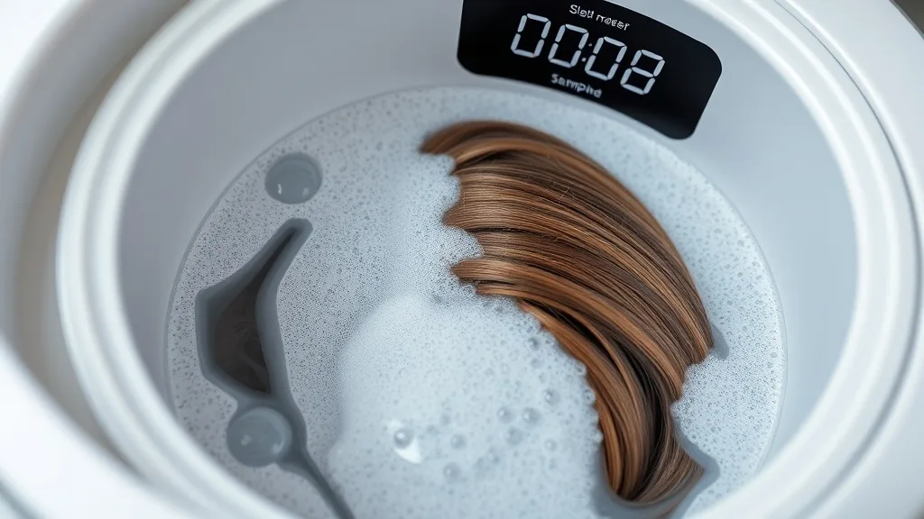 An ultrasonic cleaner being used to clean a synthetic wig, with bubbles and gentle action visible