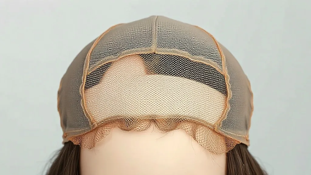 Close-up of a wig cap showing lace front and monofilament top