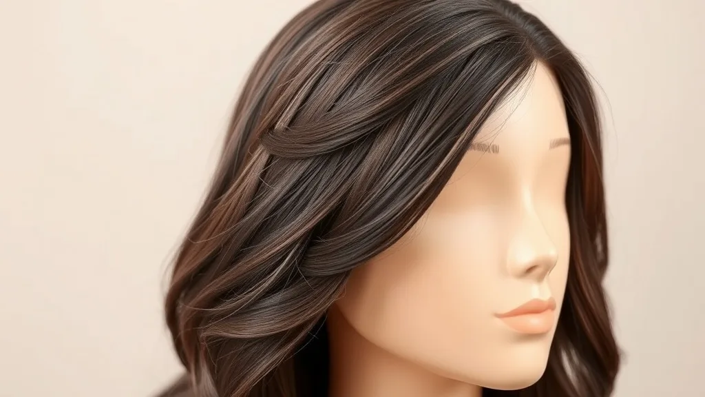 Close-up of a wig on a mannequin head showing a deep side part line