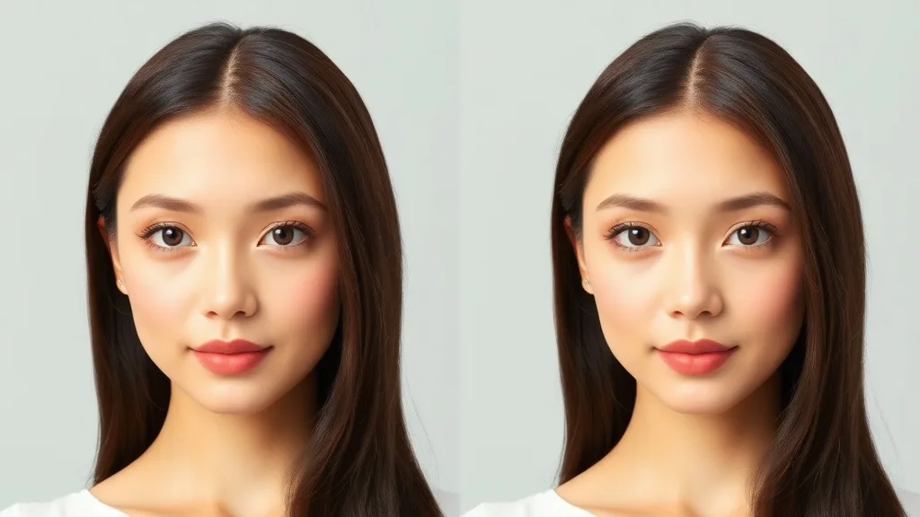 Side-by-side comparison of a wig with a center part and a side part on a small forehead, showing the side part elongating the forehead