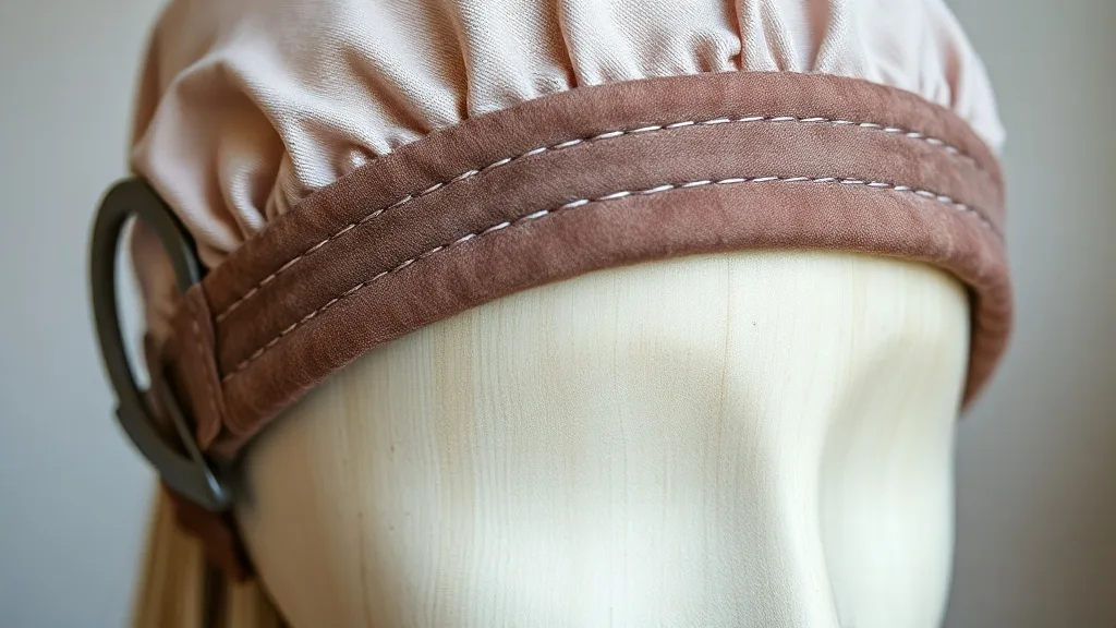 Close-up of a wig cap with adjustable straps and velvet band for comfort