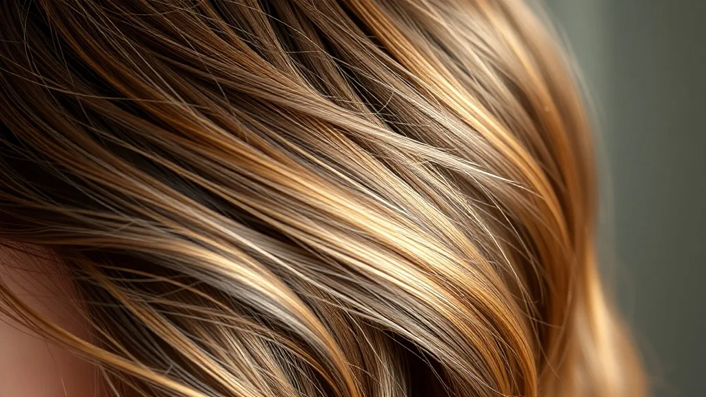 Close-up of a woman with a medium brown wig featuring subtle caramel highlights and darker lowlights, showing natural dimension