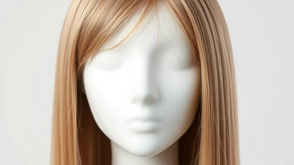 Close-up of a luxurious human hair wig on a mannequin head, showing smooth, full strands with no shedding