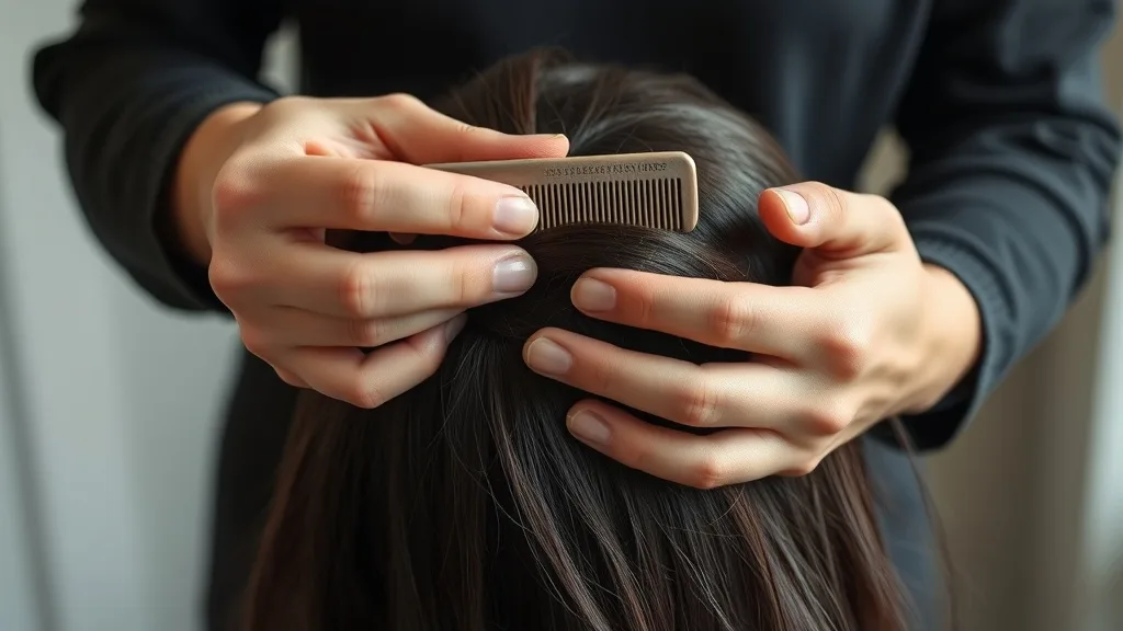 A person using a wide-tooth comb to gently detangle a wig starting from the ends