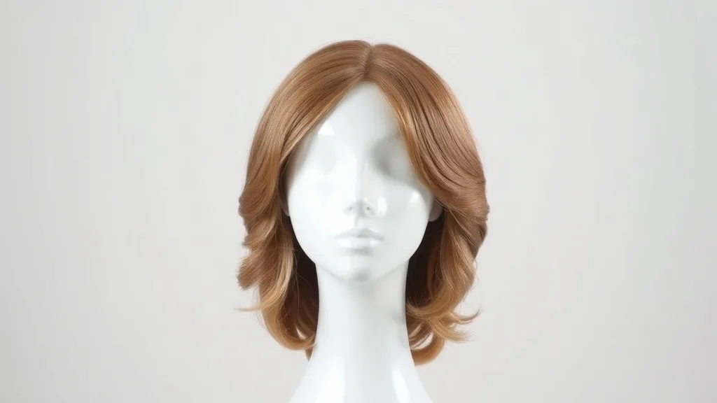 A medium density wig styled in soft waves on a mannequin head, showing natural volume and movement.