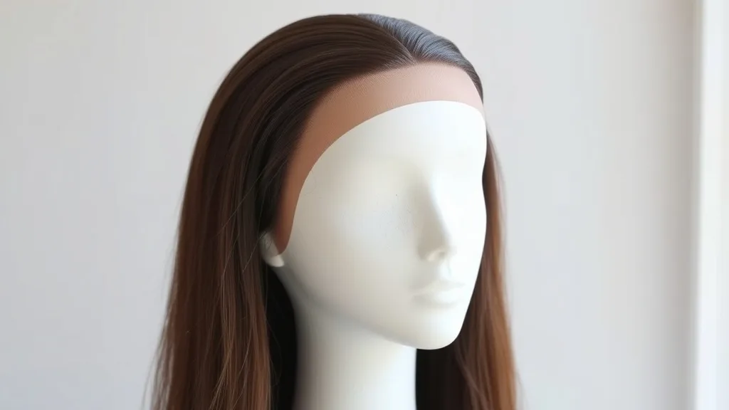 A synthetic wig on a mannequin head with a natural-looking hairline and pre-plucked styling