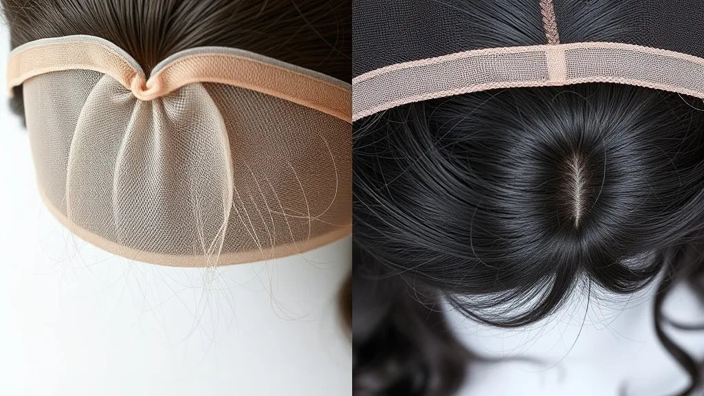 Side-by-side comparison of human hair wig with bleached knots and synthetic wig with dark knots