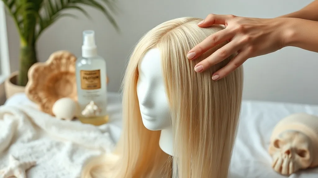Woman applying scented leave-in conditioner to a human hair wig