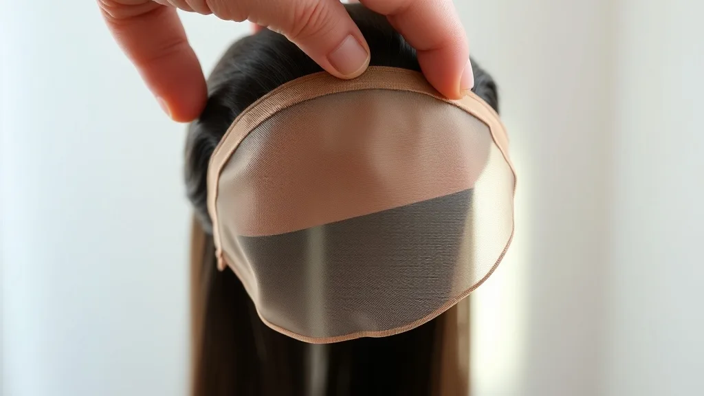 A hand holding a capless wig, showing the open wefts and airy construction.