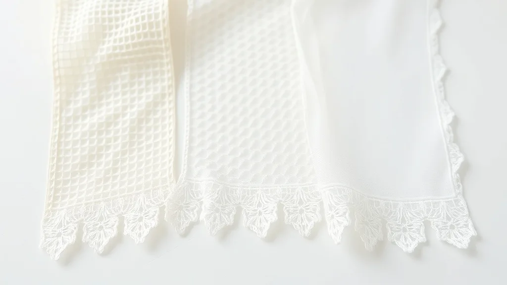 Three samples of wig lace: Swiss, French, and transparent lace on a white surface