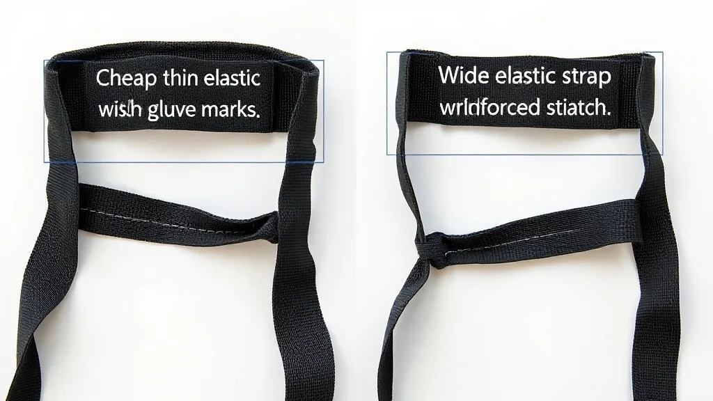 Side-by-side comparison of a cheap, thin elastic strap with glue marks and a premium wide elastic strap with reinforced stitching