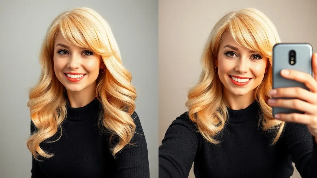 Side-by-side comparison of same wig in studio lighting and smartphone flash