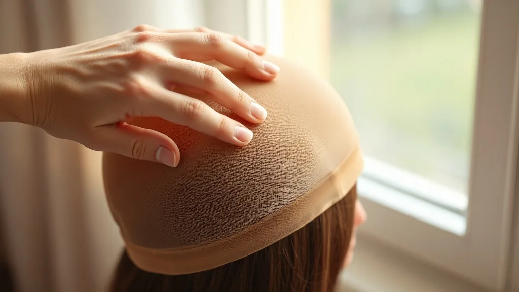 A person delicately touching a monofilament wig cap surface