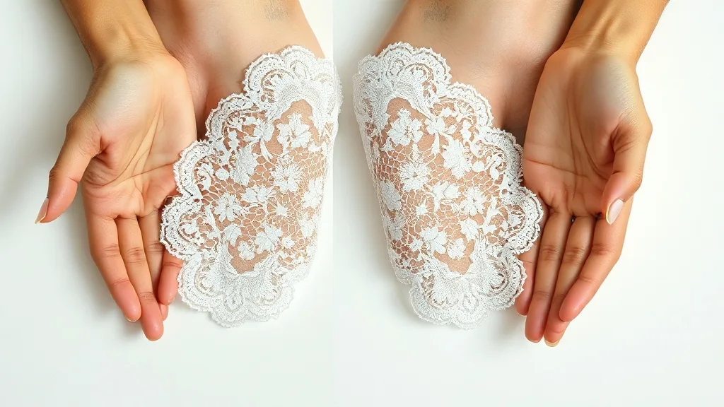 Two pieces of wig lace in different colors held against a variety of skin tones for comparison