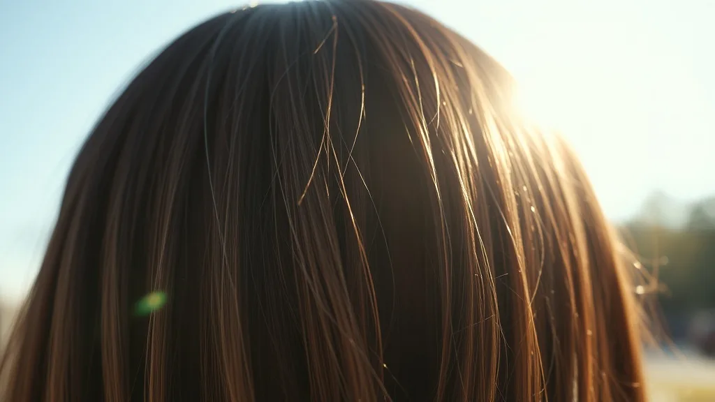 Close-up of a wig in direct sunlight, showing fiber texture and natural highlights.