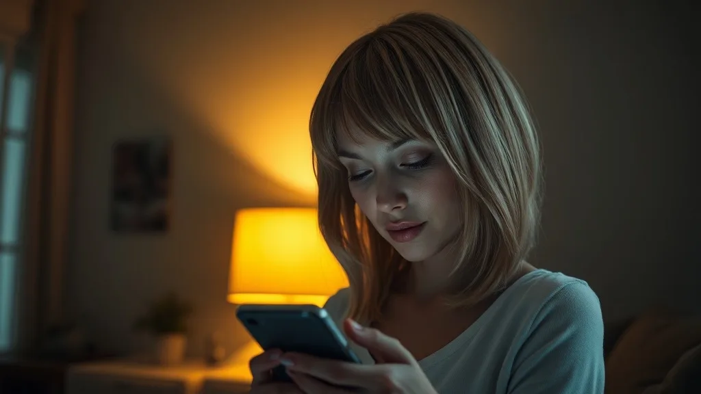 A person wearing a wig in a dimly lit room, showing how the wig looks in low artificial light.