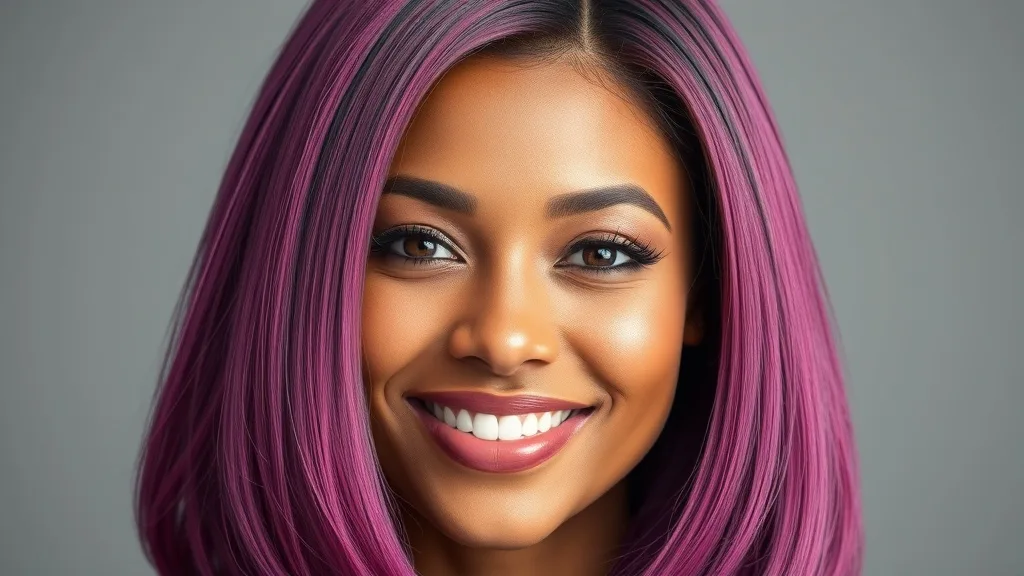 A woman with a beautifully colored wig, smiling confidently