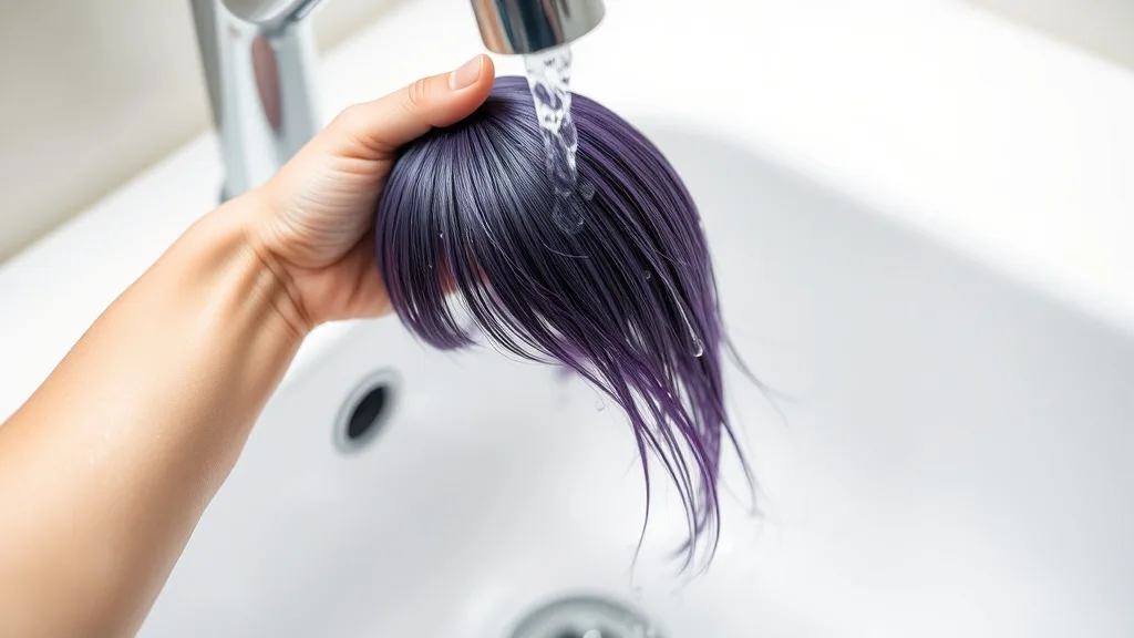 A wig being rinsed under a faucet with cool water