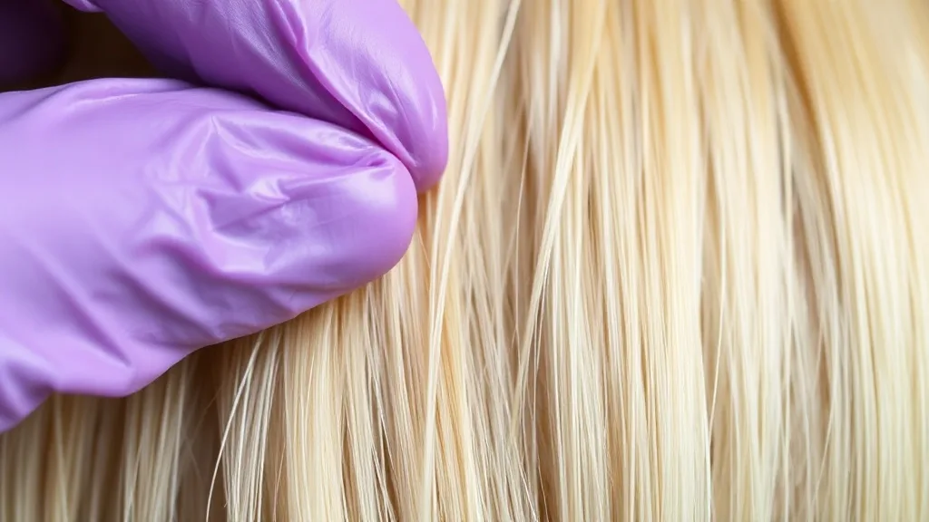 Close-up of fingers spreading purple color wax through blonde wig strands