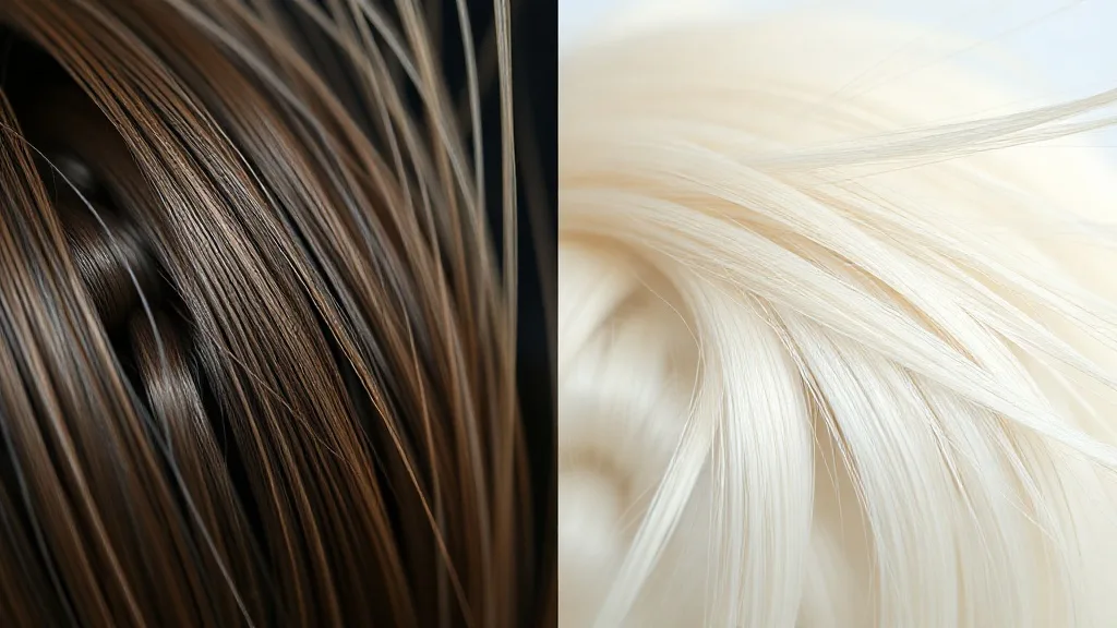 Microscopic comparison of human hair and synthetic fiber showing differences in structure