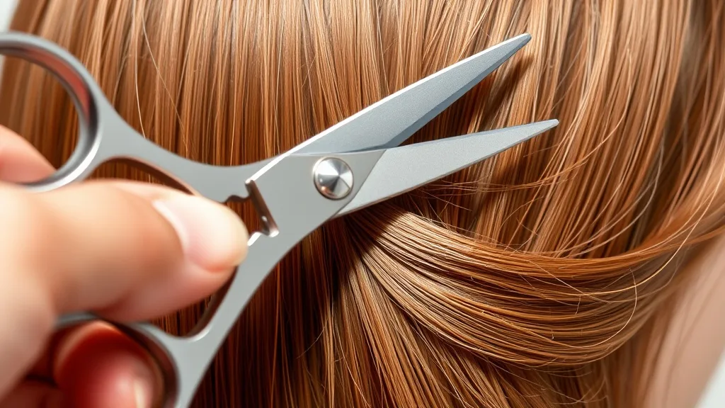 Hand using thinning shears on a wig section, removing bulk