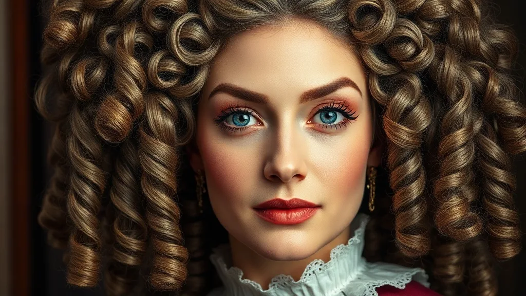 Historical painting of a person with an elaborate curly wig