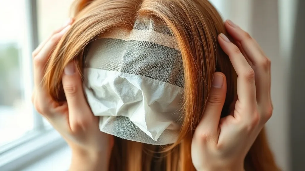 A lace front wig folded with tissue paper to prevent creasing on the lace