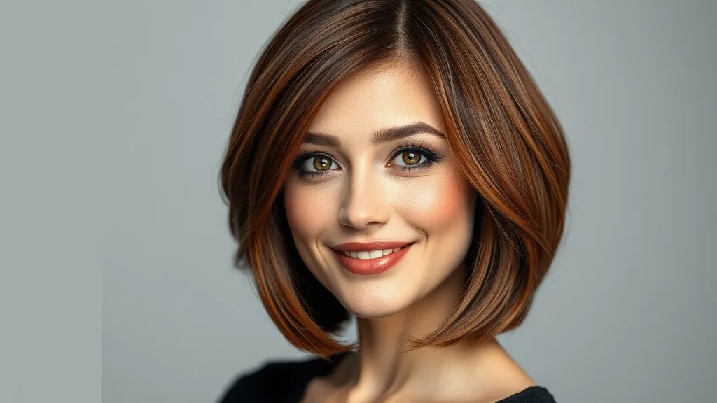 Woman with heart face wearing a chin-length bob wig with volume at chin