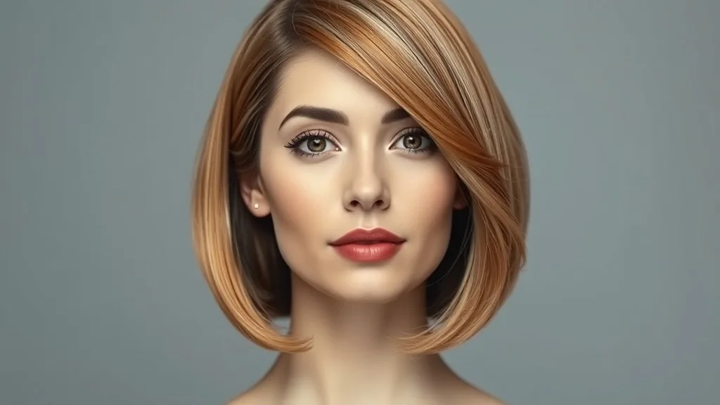 Woman with round face wearing an asymmetrical bob wig longer in front