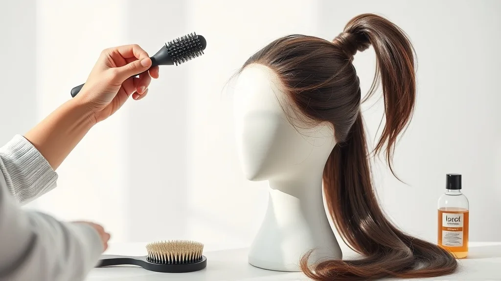Hands brushing a 360 lace wig before styling it into a ponytail