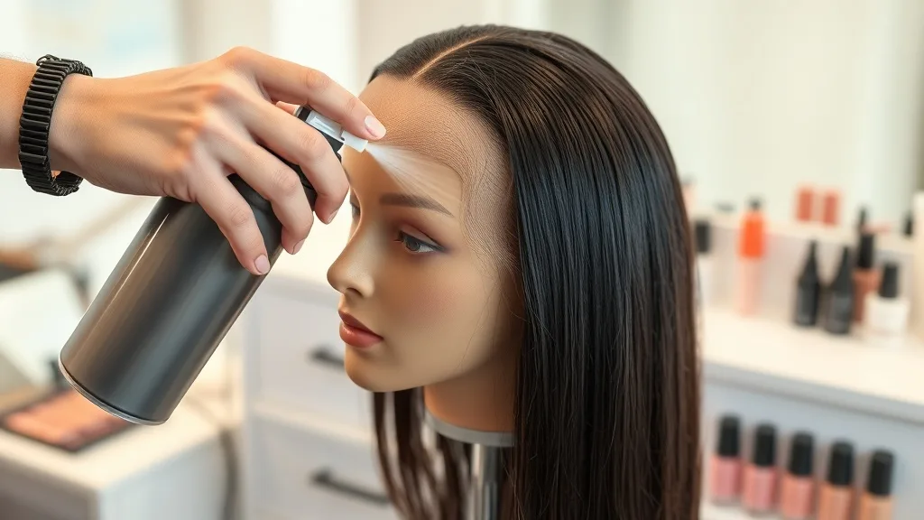Spraying lace tint onto the front of a wig to match skin tone