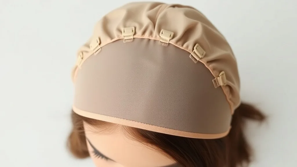 A woman's scalp covered by a wig cap with clips attached only to the cap, not the hair, showing healthy hair underneath